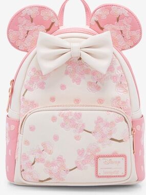 Loungefly Disney Minnie Mouse  Cherry Blossom ears Mini BP New wTiny flaw C-note